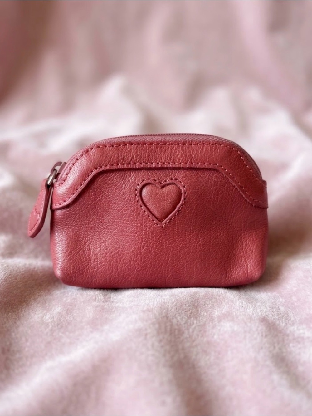 Brighton Small Heart-Accent Leather Pouch Rose Pink